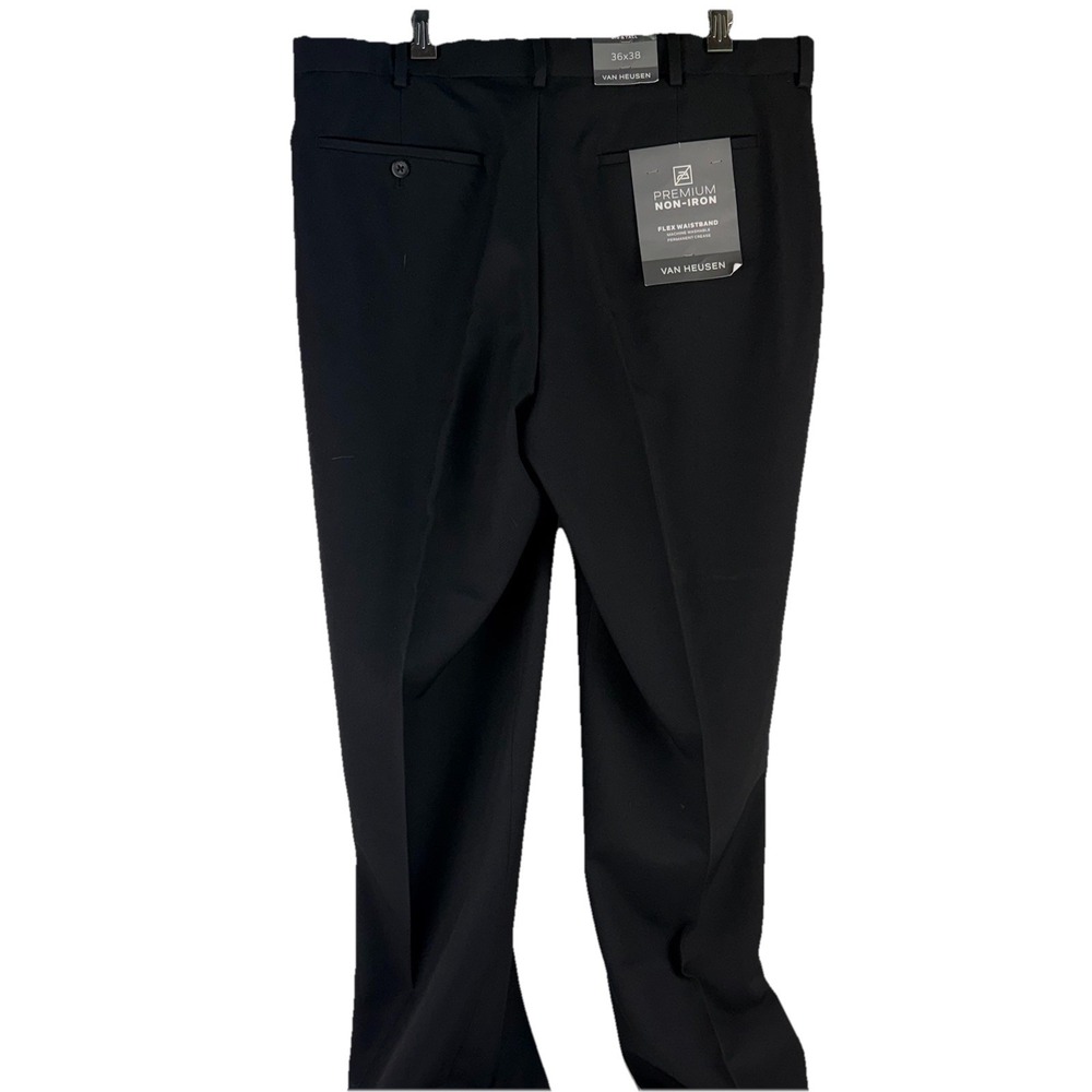 Vanheusen Men's Black Pants Flex Waistband‎ Premium Non-Iron  Size 36/38.